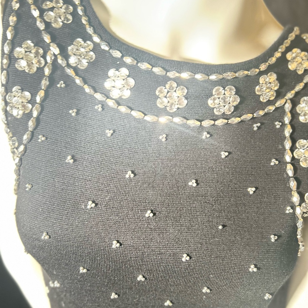A.J. Bari Black Backless Dress with Silver Embellishments